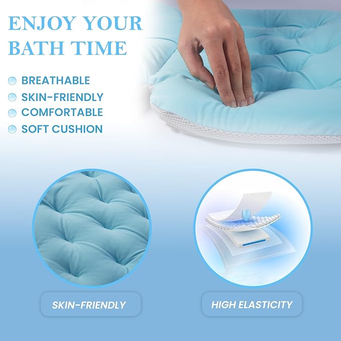 Bath Pillow for Tub 4D Air Mesh Fabric - Plush Bathtub Pillow for Neck & Back Support, Hot Tub Pillow with 6 Non-Slip Suction Cups Spa Pillow for Relaxation and Comfort (Full Body Blue)