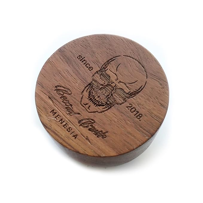 Small and Round Beard Brush, Pocket Travel Men's Wooden Boar Bristle Hair Beard Mustache Brush for Men (Skull)