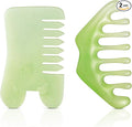 Geiserailie 2 Pcs Jade Combs Esthetician Supplies Massage Stone Hair Gua Sha Scraping Scalp Comb Facial Massage Tool Handheld Head Tools Head Caring Therapy Mother's Day for Women(Mixed Style)