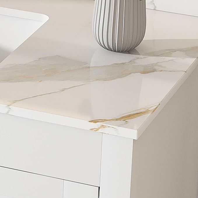 Montary 42" Bathroom Vanity with 43" Sintered Stone Carrara Gold Top, Modern Stylish MDF Bathroom Storage Cabinet, Vanity Set with 2 Doors and One Large Divided Drawer, White (Single Hole)