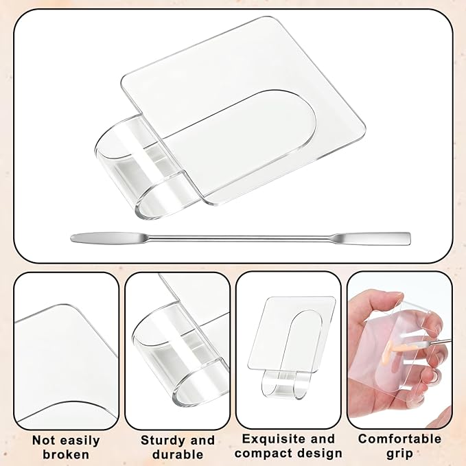 Makeup Mixing Palette Acrylic Mixing Tray Nail Art Manicure Palettes Hand Held Foundation Plate with Spatula for Makeup Blending