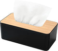 Tissue Box Cover, Rectangle Tissue Box Holder with Bamboo Cover Plate for Bathroom Bedroom, Decorative Tissue Box Covers for Home Decor Office, Black