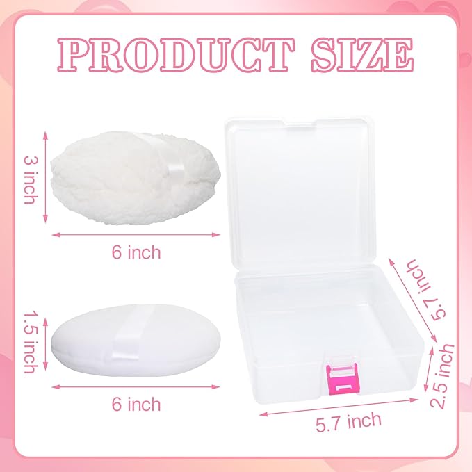 2 Pcs Body Powder Puff Set, 2 Extra Soft 6-Inch White Powder Puffs (3-Inch & 1.5-Inch Thick) with Storage Box, for Baby Powder & Finishing Powder, Gentle Face & Body Application