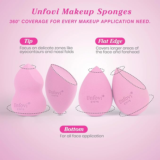 Makeup Sponge Set (4 Shapes 7 pcs) - Latex-Free Blending Sponge for Liquid, Cream & Powder, Soft Reusable Beauty Sponge for Wet/Dry Application, Face Foundation Blender (Pink)