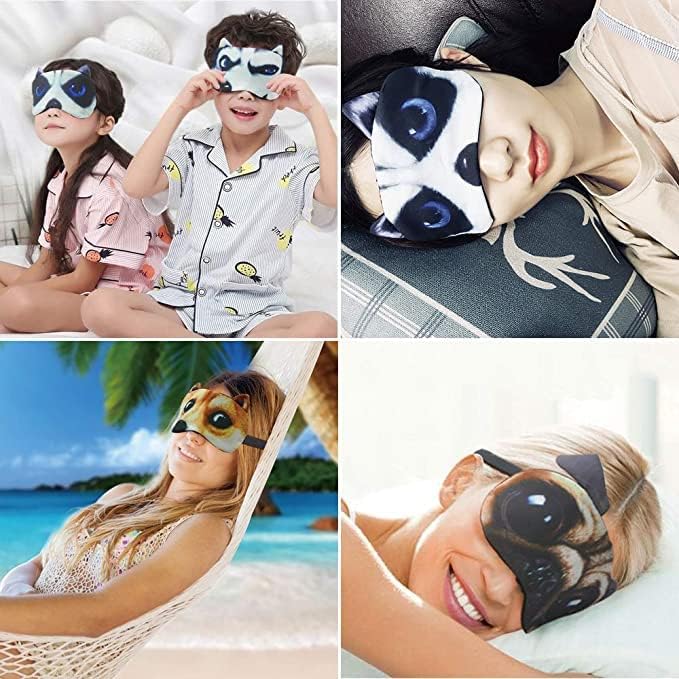 BE 3 Pack Dog Cat Sleep Mask with Gel Mask Cold Warm Compress Cute Funny Blindfold Eye Cover Kids Women Men Gift (Dogs)