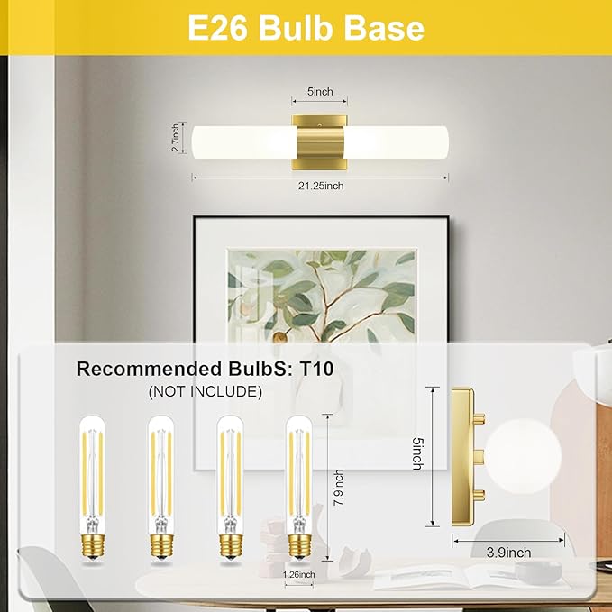 Kalium Bathroom Wall Sconces Set of Two, 21 Inch Modern Vanity Lights with Frosted Glass Shade, Bathrooms Vanity Lighting Fixtures for Mirror Bedroom Living Room Hallway (Gold)