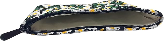 GUTGNK Corduroy Ladies Cosmetic Bag, Large Capacity Canvas Cosmetic Bag Travel Toiletry Bag Accessories Organizer, Black Chrysanthemum