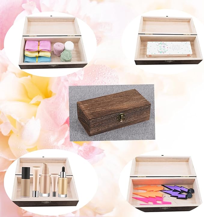Wood Storage Box with Lid Solid Wood Container Box Decorative Table Large Rectangular Smooth Rustic Style Store Space to Organize Toys Cosmetics Vintage Color 7.87*3.93*2.36in, Brown, 2pcs