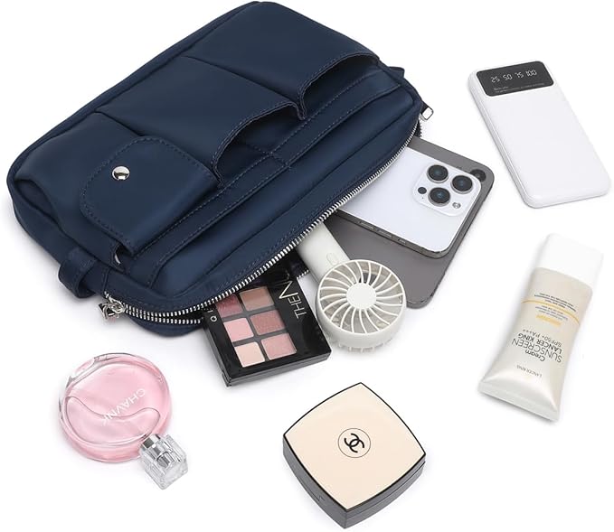 Storage Bag-arge Cosmetic Bag for Women Travel Makeup Bag Zip Up Bag Pure Cotton Canvas Can be Suspended (Navy Blue)