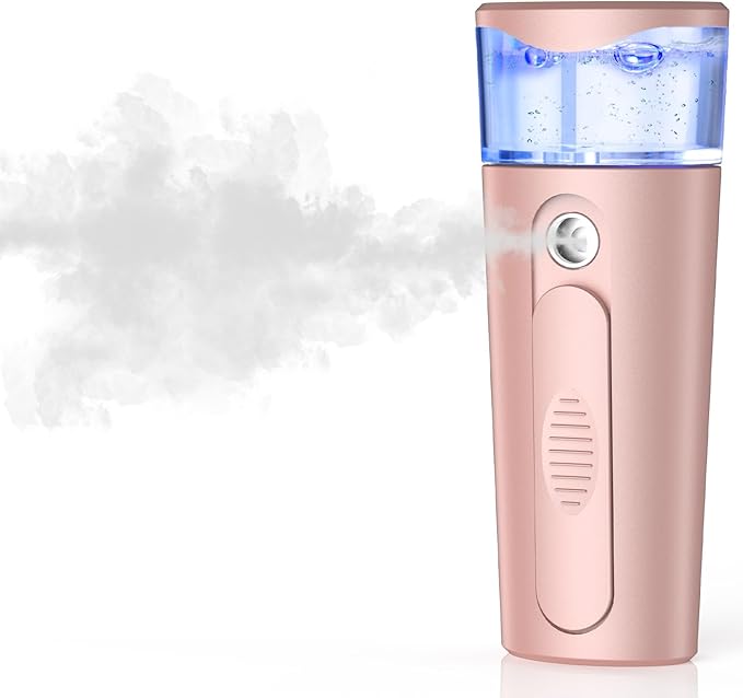 withthesun Portable Nano Face Mister, Facial Steamer, USB Rechargeable Cool Mist Sprayer, 40ml Visual Water Tank, Nano Mister for Eyelash Extensions, Facial Deep Cleaning, Makeup-Pink
