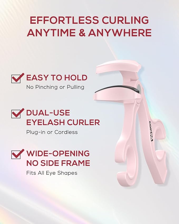 COPPA Heated Eyelash Curler, EC-1 Precision Type Lash Curler Open Style with 65°Heat & Dual-Use Corded Eyelash Curler Easy to Use for All Eye Shapes, No Pinching or Pulling Eyelash Eye Makeup Tool