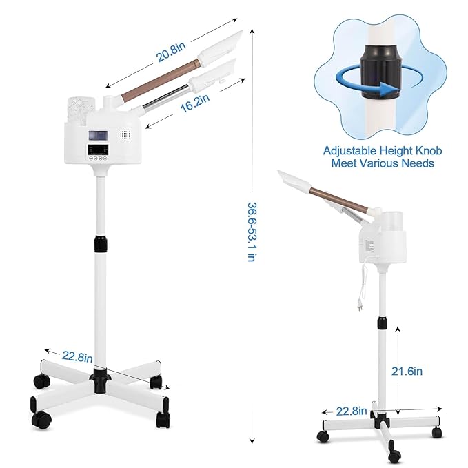 Facial Steamer with Hot & Cold Mist Function, 2 in 1 Facial Steamer with Ozone for Facial Deep Cleaning and Hydration, Esthetician Steamer on Wheels, Ideal for Salon Spa Home Beauty Equipment, White