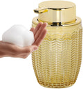 Foaming Soap Dispenser, Glass Foam Hand Soap Dispenser with Pump, 10 Oz Bathroom Refillable Liquid Lotion Pump Creamy Foam Bottle Container for Kitchen Countertop Decor (1, Amber and Gold)