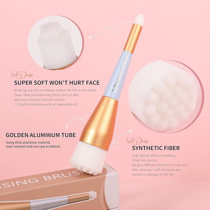 DUcare Manual Facial Cleansing Brush, 2-in-1 Skin Care face Brush Dual End Facial Manual Dual Face Wash Brush for Deep Pore Exfoliation Massaging