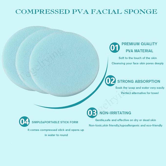 Facial Sponge Compressed,240 Count PVA Professional Makeup Removal Wash Round Face Sponge Pads Exfoliating Cleansing for Women,Blue