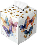Butterfly Tissue Box Cover Metallic Gold Accents Blue Orange Art Leather Tissue Box Holder Square Facial Paper Organizer Dispenser for Bathroom Kitchen Bedroom Vanity Countertop Night Stands