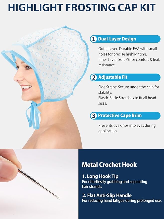 19PCS Hair Bleach Highlighting Kit with Hair Dye Brush and Bowl Set Color Whisk, Highlight Frosting Cap with Hook, Gloves and Capes, Home Use Salon Tools for Hair Bleaching Coloring Dying