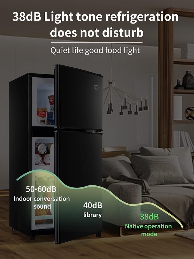 Mini Fridge With Freezer,3.5 Cu. Ft Compact Refrigerator With 2 Doors,7- Level Adjustable Thermostat, Removable Glass Shelves For Bedroom, Office, Kitchen, Apartment, Dorm, Black