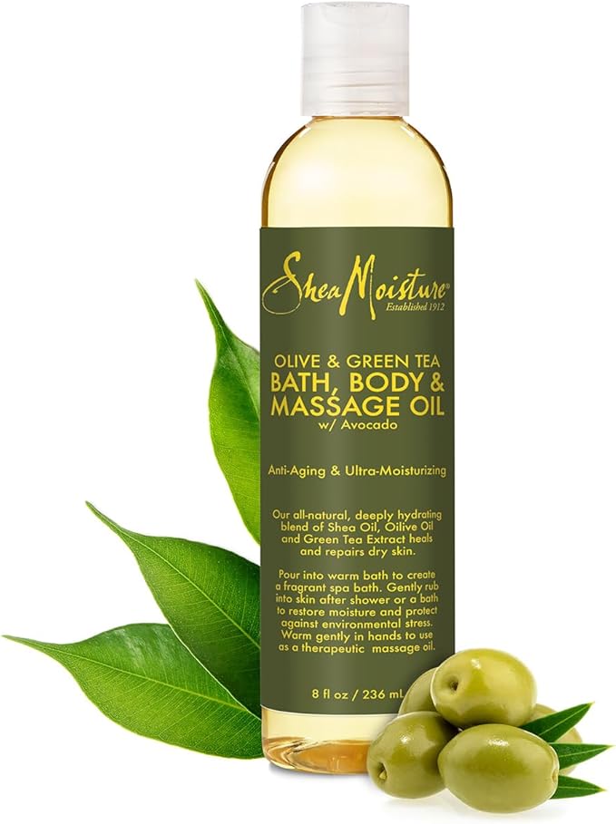 SheaMoisture Olive & Green Tea Bath, Body & Massage Oil 2-Pack – Avocado Oil, Anti-Aging & Ultra-Moisturizing for Dry Skin, 8 Oz Ea
