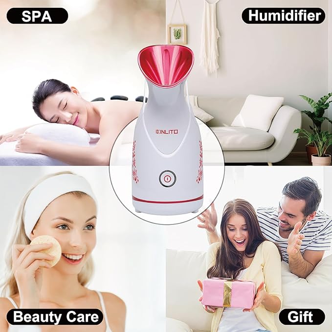 Facial Steamer Ionic Face Steamer for Home Facial, Warm Mist Portable Facial Steamer for Deep Cleaning Unclog Pores with Blackhead Remover, Aromatherapy Kit for Personal Home SPA (Rose Red)