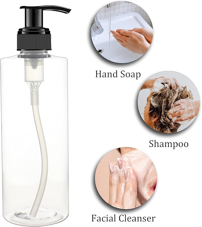 12 Pack 8 oz Plastic Pump Dispenser Bottles for Massage Oil, Shampoo, Lotions, Body Wash Pump Bottles, Cream Refillable Containers with Pump, 2 Funnel, 18 Chalk Labels