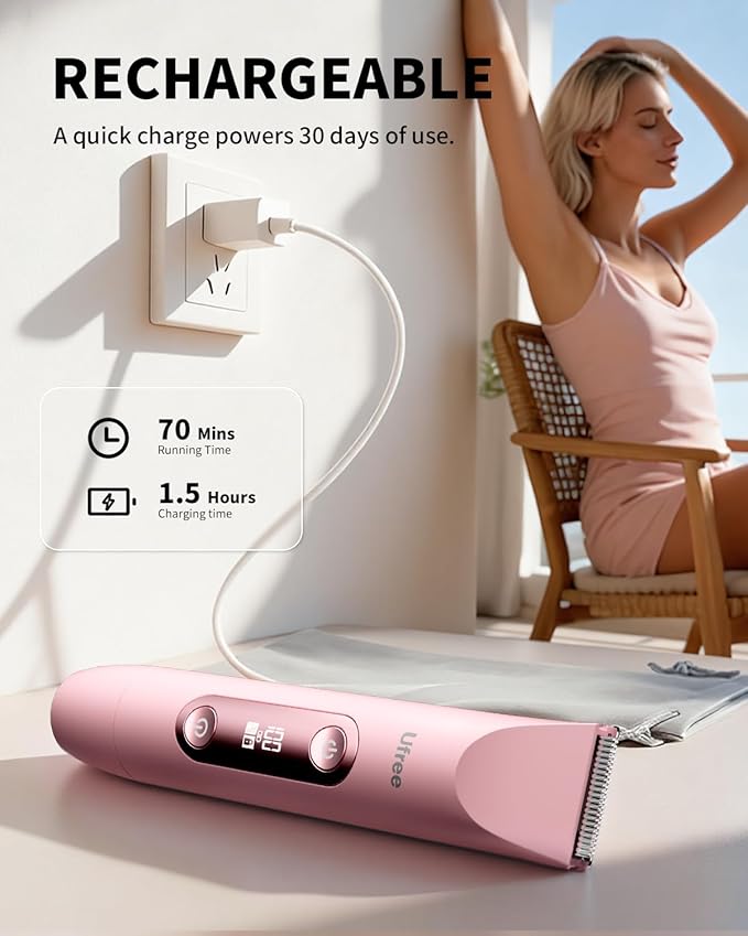 Ufree Bikini Trimmer Women Electric Razors Dual Head, Pubic Body Hair Trimmer Electric Shaver for Face, Legs, Arm, Rechargeable Lady Shaver Waterproof, Summer Grooming Kit, Gifts for Her