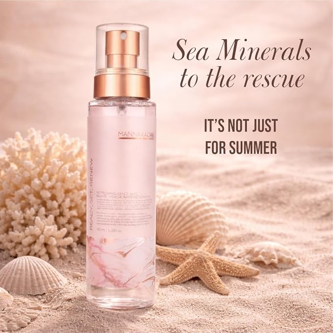 Manna Kadar Beauty Ready, Set, Renew Refreshing Face Mist, 180ml - Sets Makeup & Helps Keep a Flawless Face, Provides Moisture, Keep Skin Hydrated & Healthy, Sea Botanicals, Invigorating, Refreshing
