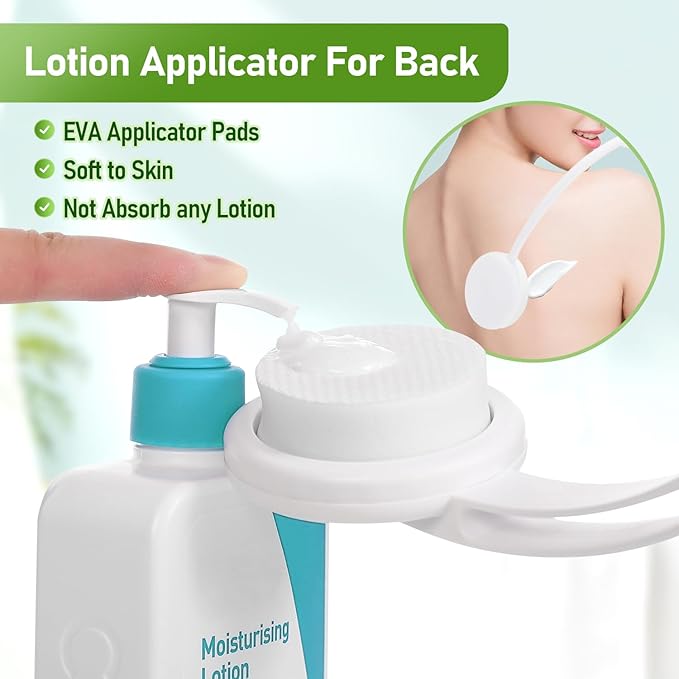 Fanwer 3 in 1 Lotion Applicator for Back Self Elderly & Back Bath Brush for Shower for Men and Women with Long Handle, 18.9in Curved Long Handled Shower Body Brush, Back Scrubber for Shower