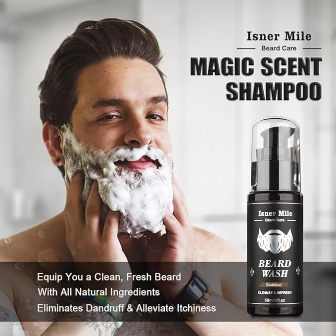 Isner Mile Beard Grooming Kit for Men Care: with Beard Wash - Oil - Balm - Brush - Comb & Straight Razor, Mens Birthday Christmas Stocking Stuffers Valentines Day Gifts for Him Boyfriend Dad Husband