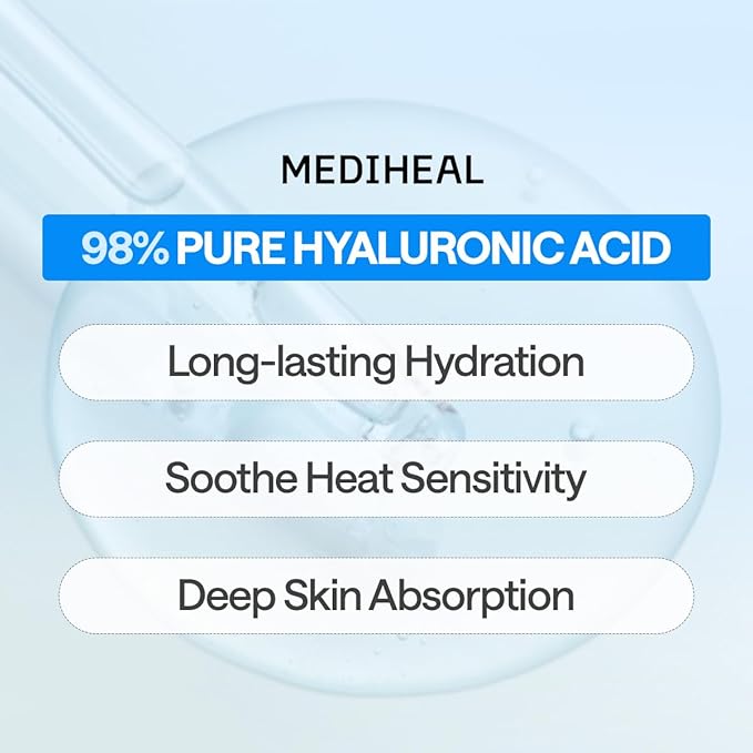Mediheal Essential Face Mask [Hyaluronic Acid] Ultra Hydration 10 pcs. with 98% Purity Hyaluronic Acid for long-lasting, deep hydration, Moisture Barrier - Travel Size, Vegan Formula Korean Sheet Mask