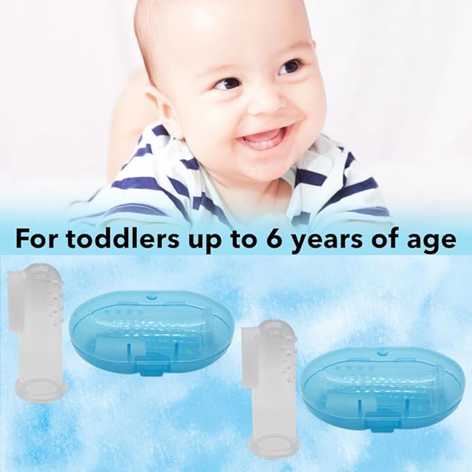 Baby Finger Toothbrush (Set of 2) - Silicone Baby Toothbrush with 2 Cases in Blue - Toddler Training Toothbrush - Newborn Oral Massager - Easy Oral Hygiene for Kids & Pets (Blue)