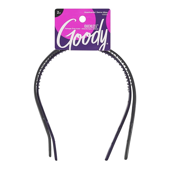 Goody Ouchless Flex Thin Pressure-Free Headband , Assorted Colors - Soft and Strong for a Comfortable Fit - for All Hair Types - Pain-Free Hair Accessories for Women and Girls 2 Count (Pack of 1)