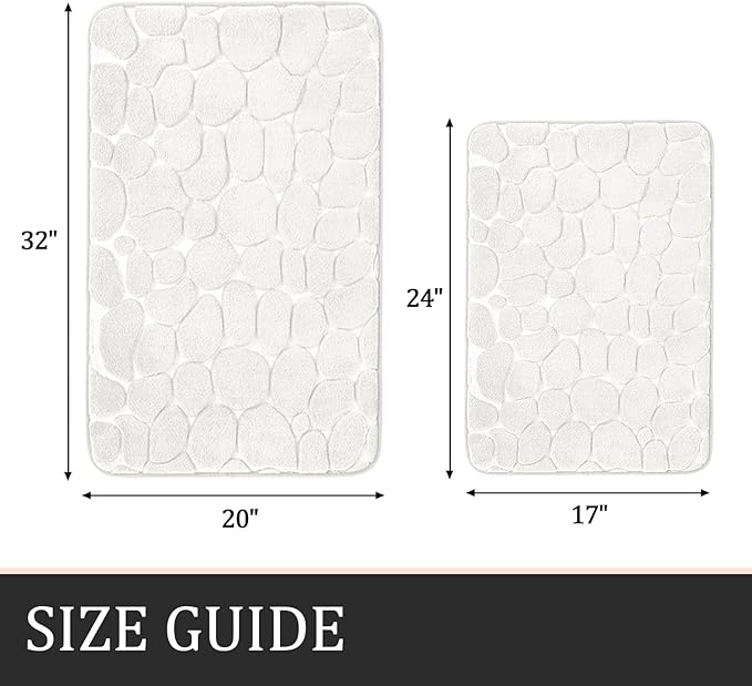 YIHOUSE Bathroom Rugs Mat Set 2 Piece White, Memory Foam Bath Mats Sets, Non Slip Water Absorbent Washable Bath Rugs for Sink, Toilet and Floor