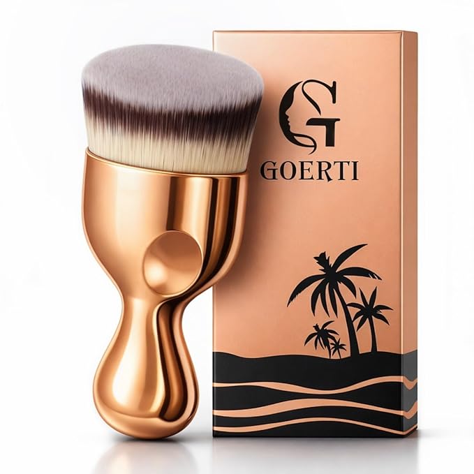 Angled Kabuki Brush – High-Density Face & Body Blending Makeup Brush for Liquid Foundation, Bronzing Lotion, Concealer, Powder, Cream, Contouring, Buffing & Streak-Free Self Tanner Applicator