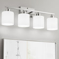 Bathroom Lights Over Mirror Brushed Nickel, Anti-Rust 4-Light Bathroom Vanity Light Fixtures, Modern 24Inches Wall Sconces E26 Base, Milky White Glass Shades, Bulbs Not Included