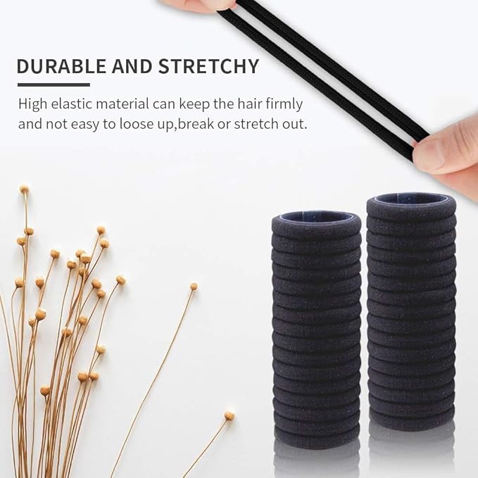 Bessrung 100PCS Black Hair Ties for Women Girls, Seamless Thick Black Hair Band, Elastic Hair Ties No Damage Ponytail Holder for Everyday Use