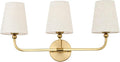 3-Light Bathroom Light Fixtures, Brushed Gold Vanity Lights with Linen Fabric Shade, Modern Sconces Wall Lighting for Hallway Bedroom, Upward Lighting, VL837-BG-A-3