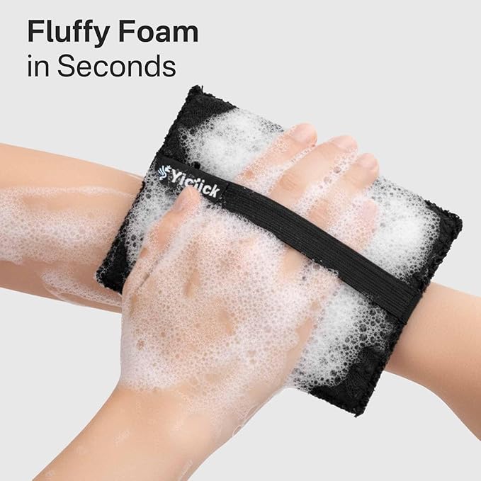 Yiclick Exfoliating Body Scrubber (2 Pack), Body Exfoliator Scrubber, Exfoliating Sponge for Shower Bath, Shower Loofah Luffa Lufa with Handle for Men Women, Dead Skin Exfoliator for Body Scrub