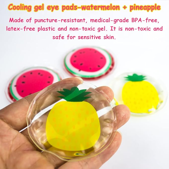 Hot and Cold Eye Pads, Reusable Eye Patches - Soothing, Revitalizing, Puffiness, Refresh, Relieves Stress, Relax, Relieves Puffiness and Tension(2 watermelons + 2 pineapples)