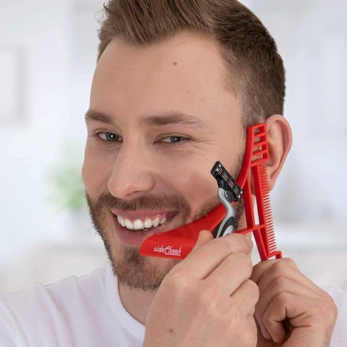 SIDECHEEK Three-dimensional Beard Shaping Tool, Shaving Template, Beard Shaper, Stencil & Guide | Beard Lineup Tool for a Symmetric Curved or Step Cut | Ideal for Sideburns, Jaw & Cheek Line