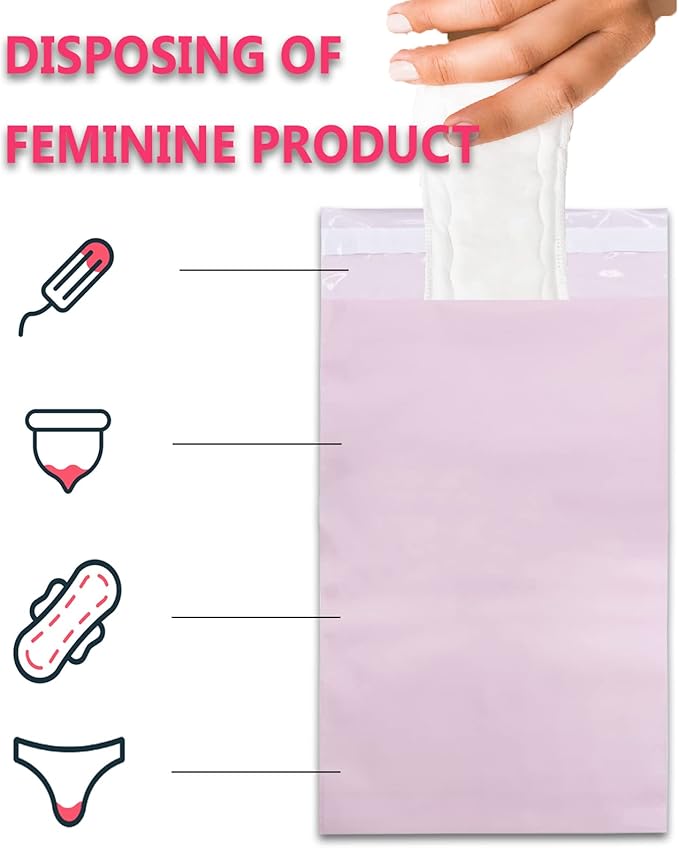 Sanitary Napkin Disposal Bags - Block Odors, Great Adhesion, Perfect Size - Feminine Hygiene Disposal Bags for Tampons and Pads Pink 100Pcs