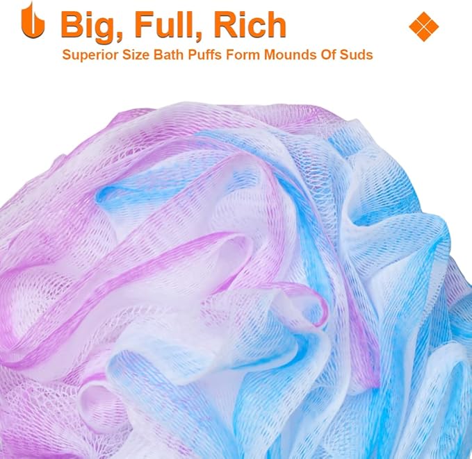 Urbanstrive Shower Bath Sponge XL 75g Soft Shower Loofahs Balls for Body Wash Men Women Bathroom Accessories, 1 Pack, Blue-Purple