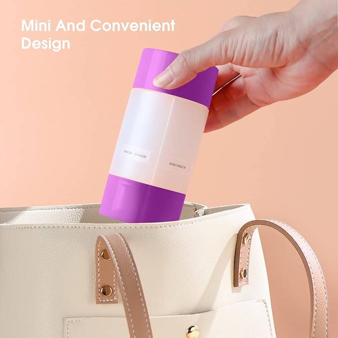 Travel Bottle, TSA approved 4-in-1 Leak-Proof Bottle, 4 * 60ml/2oz, with 2 Pre-printed Labels for Travel Gym Camping, Carry-On Travel Size Toiletries Shampoo Lotion Bottle for Women Men(Purple)