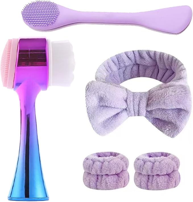 Facial Cleansing Brush 2 in 1Double-Sided Facial Cleaning Brush with Soft Bristles for Deep Pore Exfoliation, Wash Makeup, Massaging (Blue&Purple5PCS)