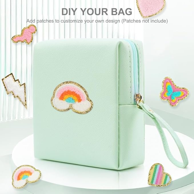 Sanitary Napkin Period bag for Women, Sanitary Napkin Storage Bag, PU Leather Sanitary Pad Bags Pounch, Portable Tampons Zipper Organizer Bag with Handle for Ladies