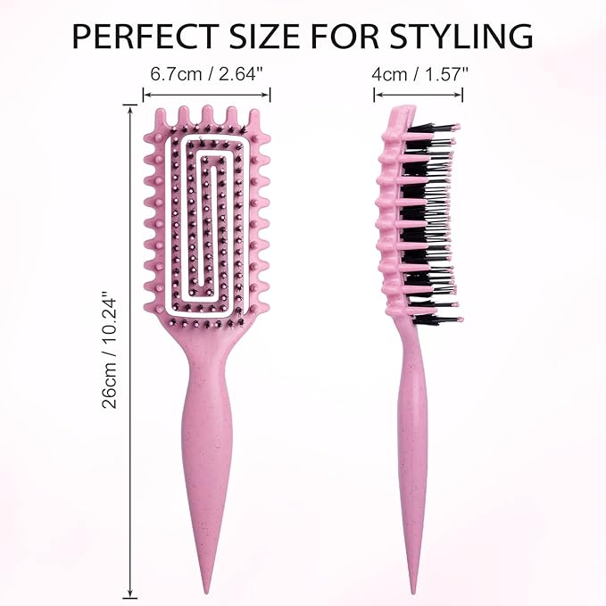 Curl Defining Brush, Curly Hair Brush with Vented Design for Detangling and Shaping, Wet & Dry Use, Reduces Pulling for Women and Men (Pink)