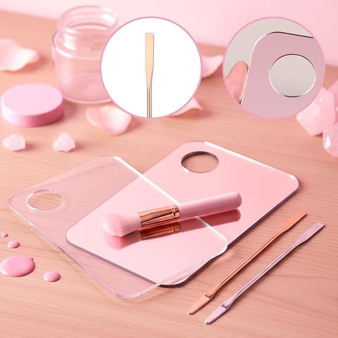 4 Pcs Makeup Mixing Tray Palette Tray Acrylic Cosmetic Makeup Palette with Makeups Spatula for Eye Shadow Lipsticks Nail Liquid Foundation Beauty Salon