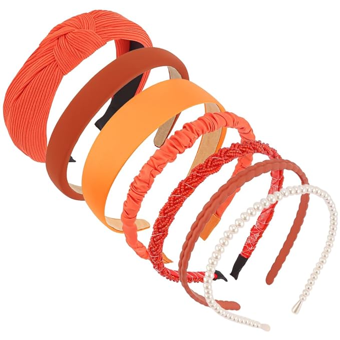 AHONEY 7 Pack Orange Headbands for Women Girls Headbands Non Slip Hairbands Fashion Hair Accessories Multi-style Headband Pack Diademas Para Muje