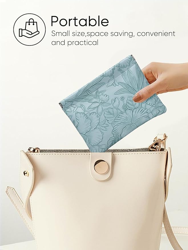 Floral Leather Makeup Pouch Set for Women Small Make Up Bag for Purse Waterproof Initial Makeup Cosmetic Bags Pouches for Purse Aesthetic Travel Toiletry Bag, Blue