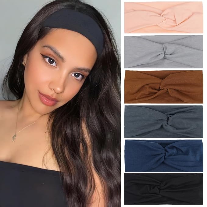 Kachanaa 6 Pcs Non-Slip Headbands for Women,Boho Hair Bands Soft Cross Elastic Head Bands Hair Accessories,Wear for Yoga Working Out Travel or Running